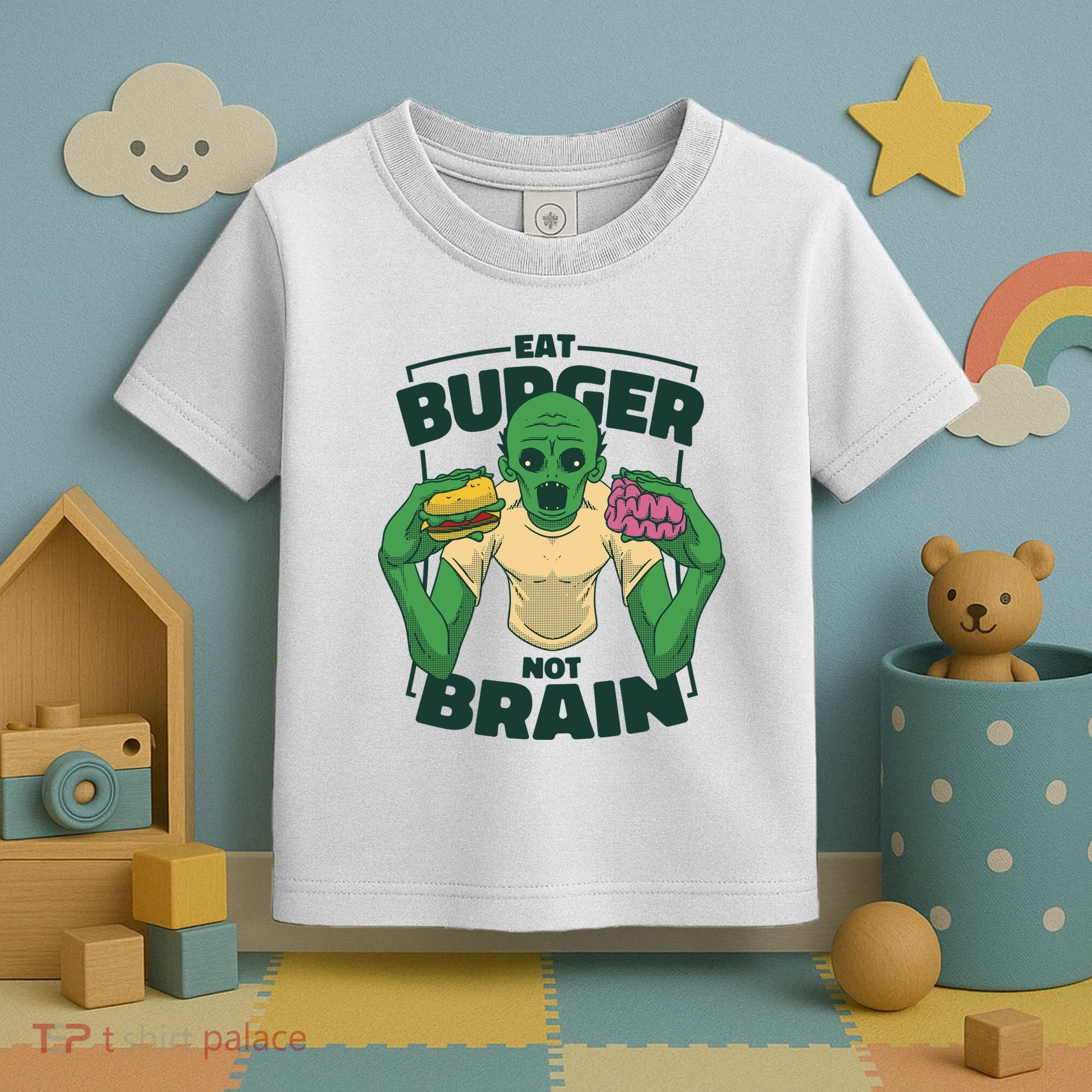 Eat Burger Not Brain Funny Zombie Toddler T-Shirt