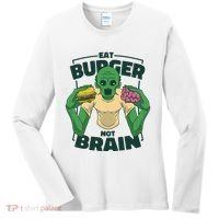 Eat Burger Not Brain Funny Zombie Women's Long Sleeve Shirt thumb 0