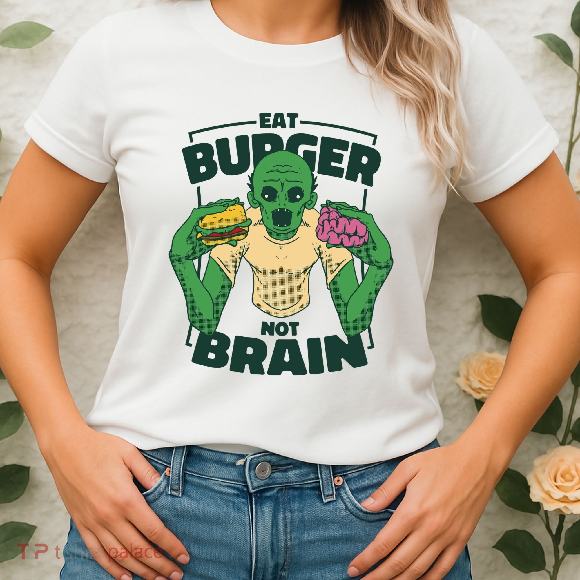 Eat Burger Not Brain Funny Zombie Women's T-Shirt