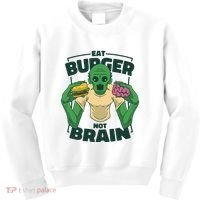 Eat Burger Not Brain Funny Zombie Kids Sweatshirt thumb 0