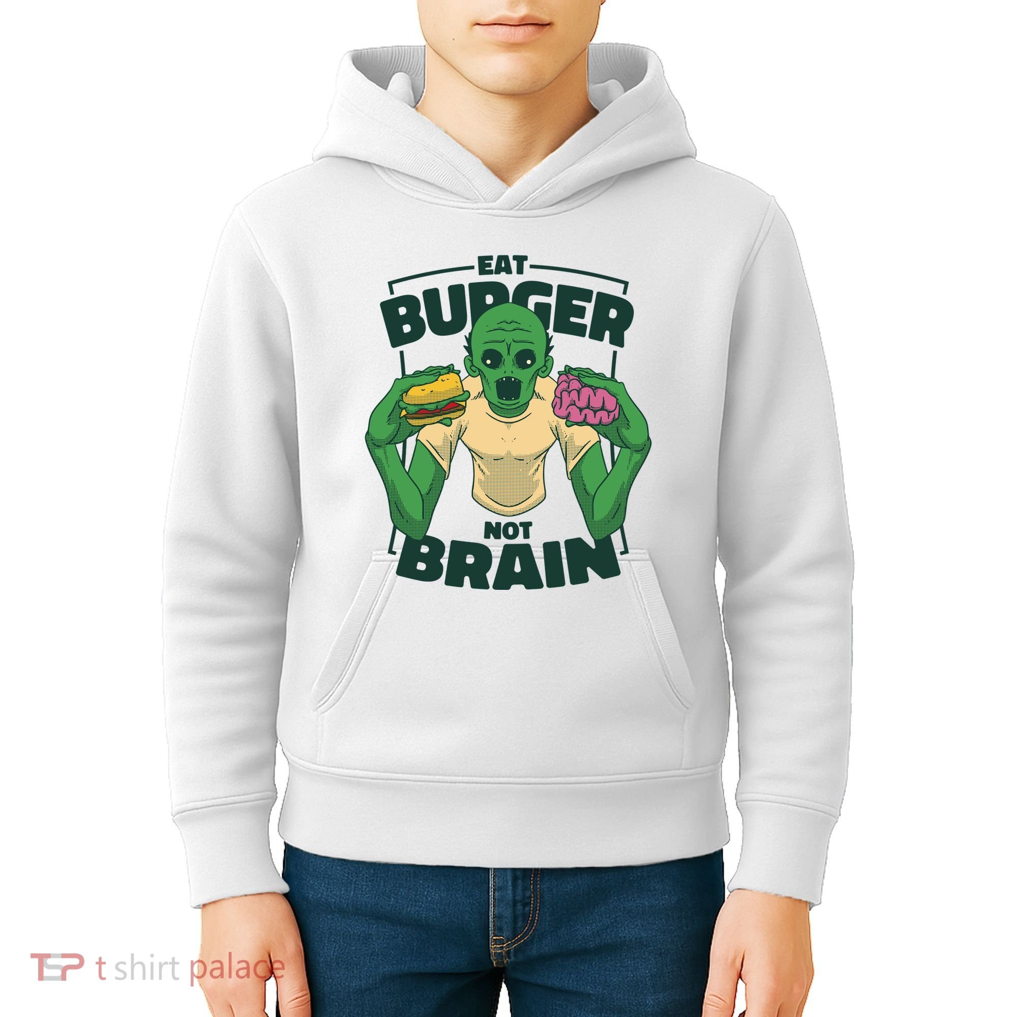 Eat Burger Not Brain Funny Zombie Kids Hoodie