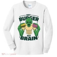 Eat Burger Not Brain Funny Zombie Kids Long Sleeve Shirt thumb 0