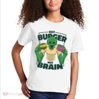 Eat Burger Not Brain Funny Zombie Kids T-Shirt thumb 2