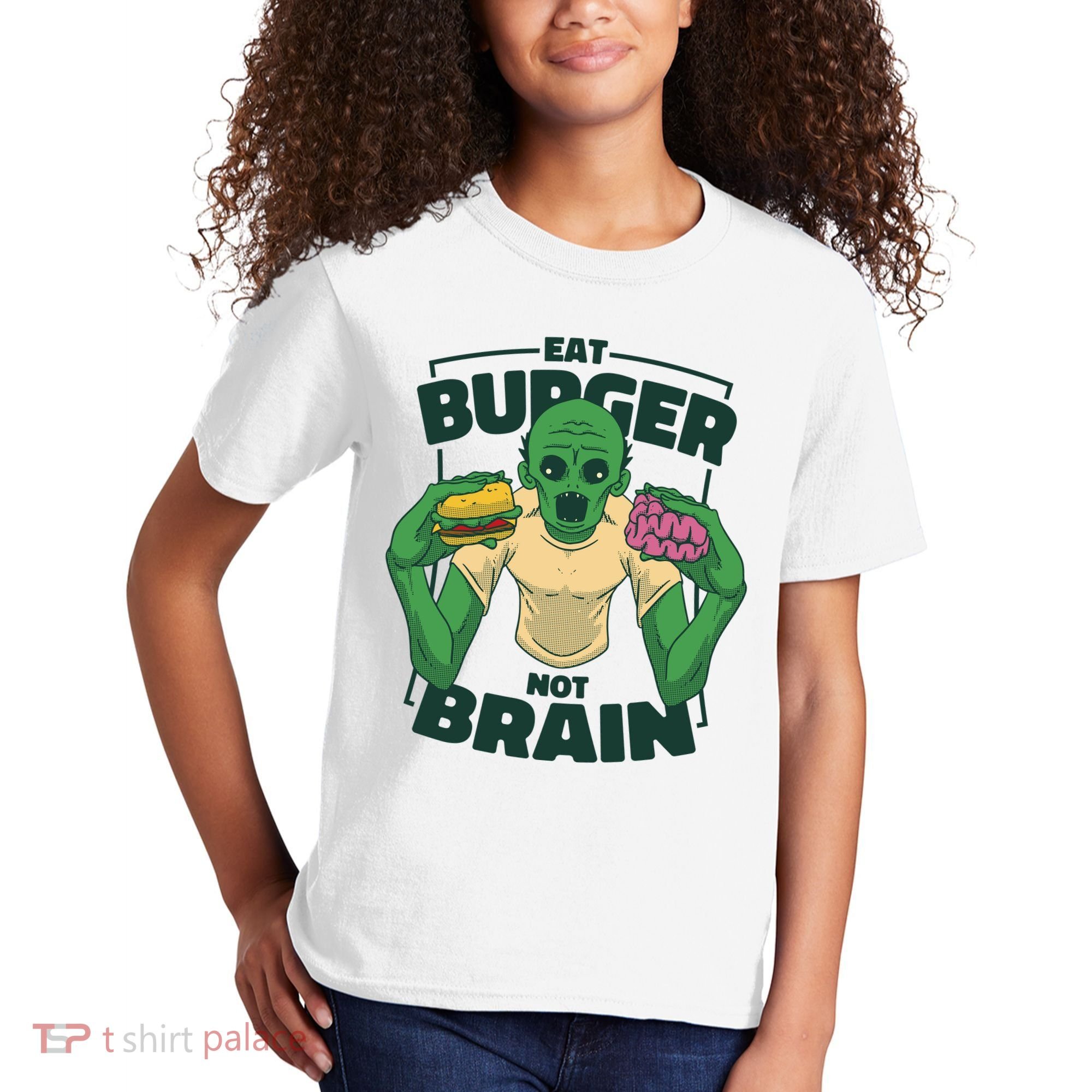 Eat Burger Not Brain Funny Zombie Kids T-Shirt