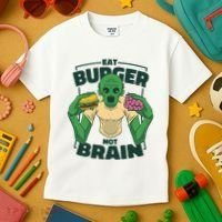 Eat Burger Not Brain Funny Zombie Kids T-Shirt thumb 3