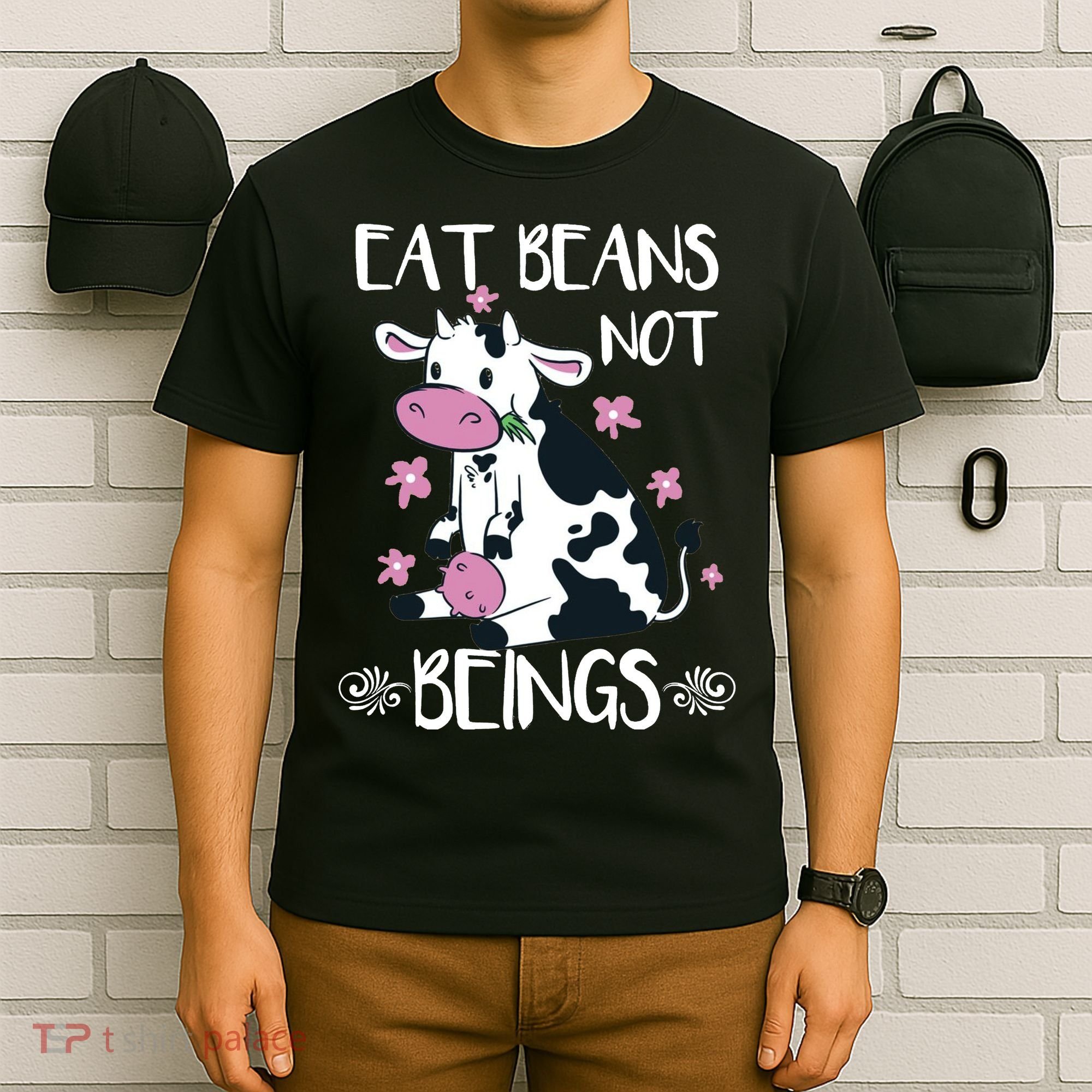 Eat Beans Not Beings Funny Cow Vegan Plant Based T-Shirt