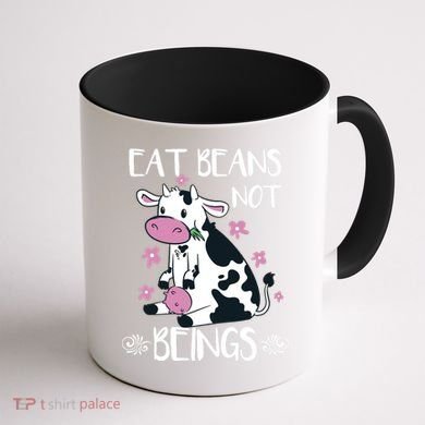 Eat Beans Not Beings Funny Cow Vegan Plant Based Coffee Mug back