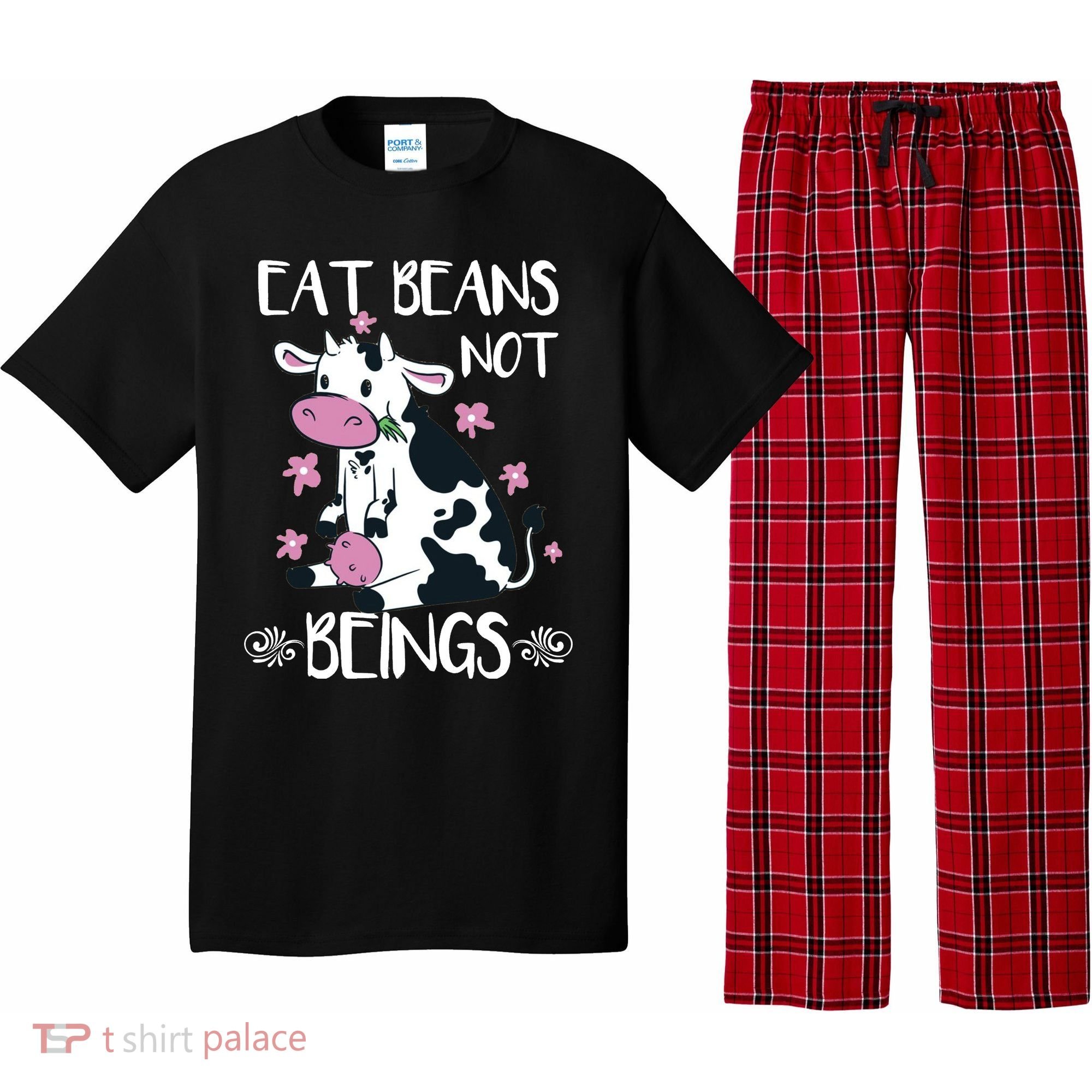 Eat Beans Not Beings Funny Cow Vegan Plant Based Pajama Set