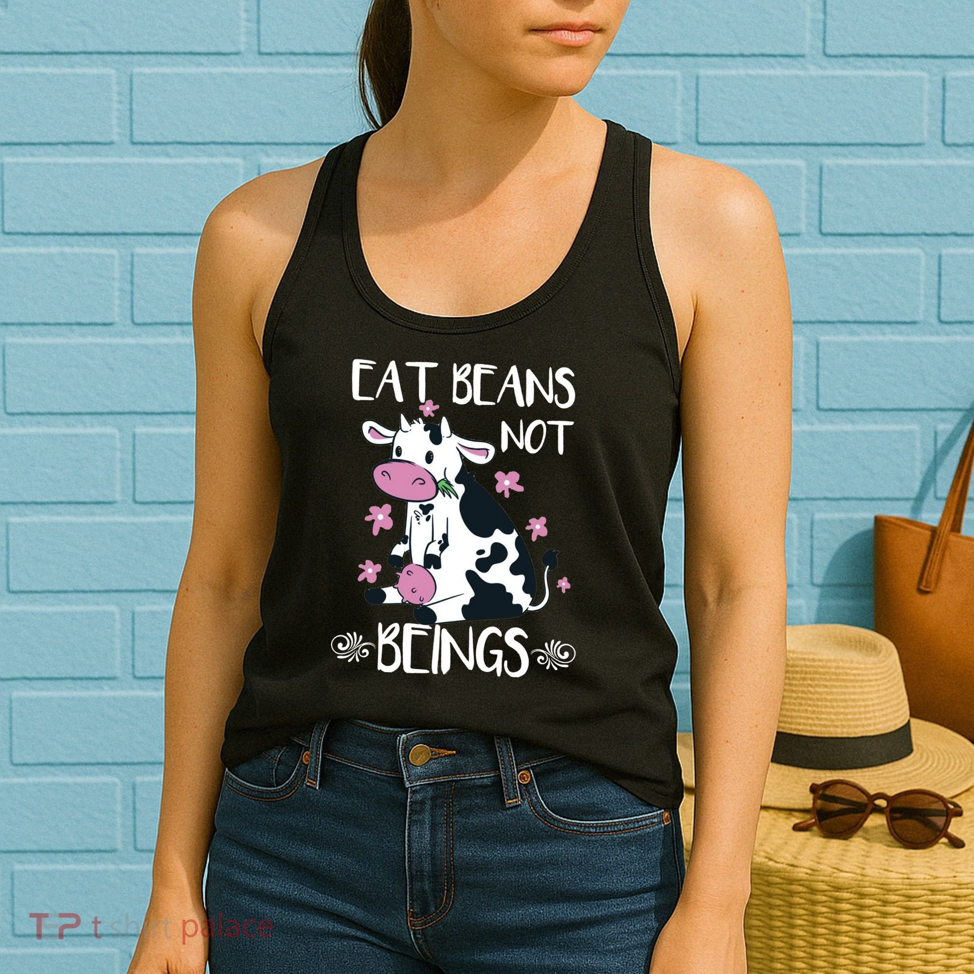 Eat Beans Not Beings Funny Cow Vegan Plant Based Women's Tank Top