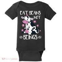 Eat Beans Not Beings Funny Cow Vegan Plant Based Baby Bodysuit thumb 0