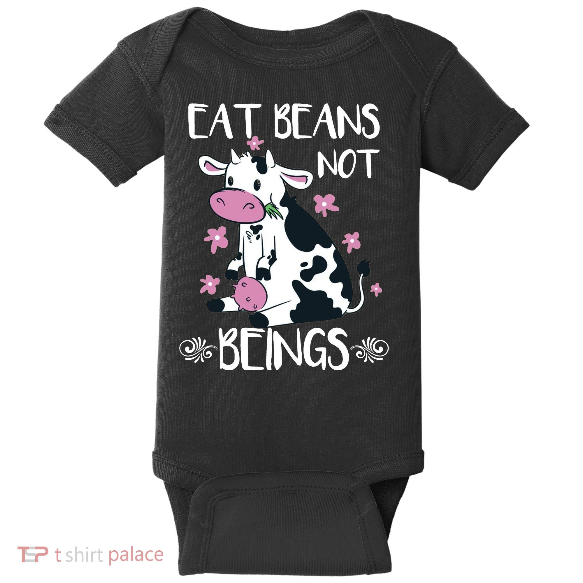 Eat Beans Not Beings Funny Cow Vegan Plant Based Baby Bodysuit