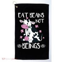 Eat Beans Not Beings Funny Cow Vegan Plant Based Golf Towel thumb 0