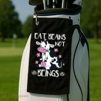 Eat Beans Not Beings Funny Cow Vegan Plant Based Golf Towel thumb 2
