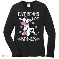 Eat Beans Not Beings Funny Cow Vegan Plant Based Women's Long Sleeve Shirt thumb 0