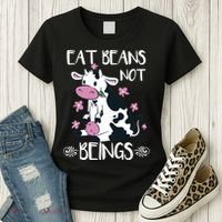 Eat Beans Not Beings Funny Cow Vegan Plant Based Women's T-Shirt thumb 3