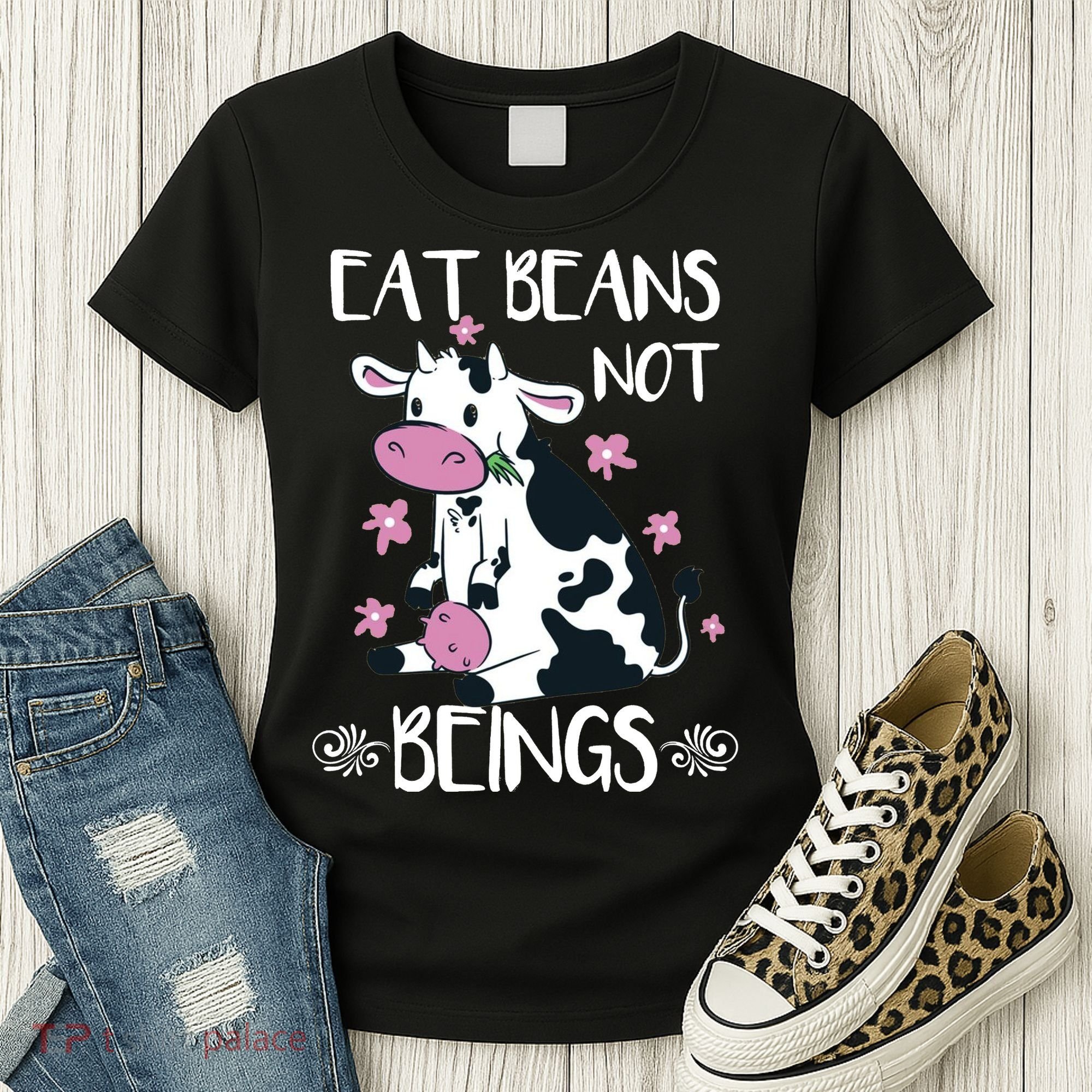 Eat Beans Not Beings Funny Cow Vegan Plant Based Women's T-Shirt