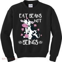 Eat Beans Not Beings Funny Cow Vegan Plant Based Kids Sweatshirt thumb 0