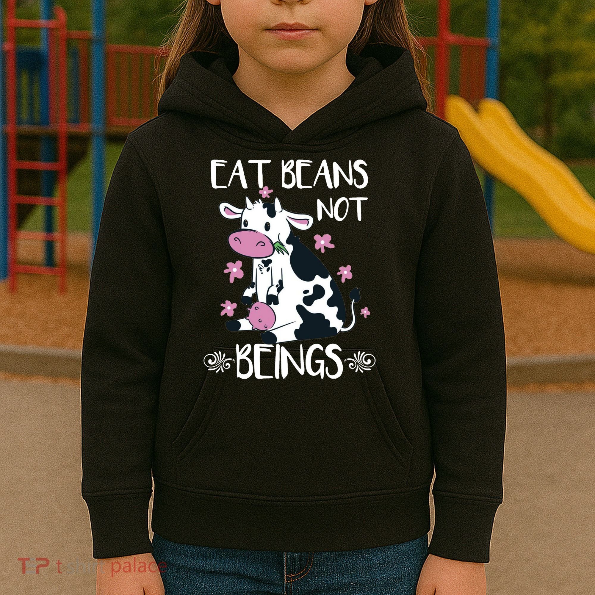 Eat Beans Not Beings Funny Cow Vegan Plant Based Kids Hoodie
