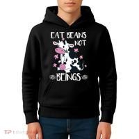 Eat Beans Not Beings Funny Cow Vegan Plant Based Kids Hoodie thumb 4