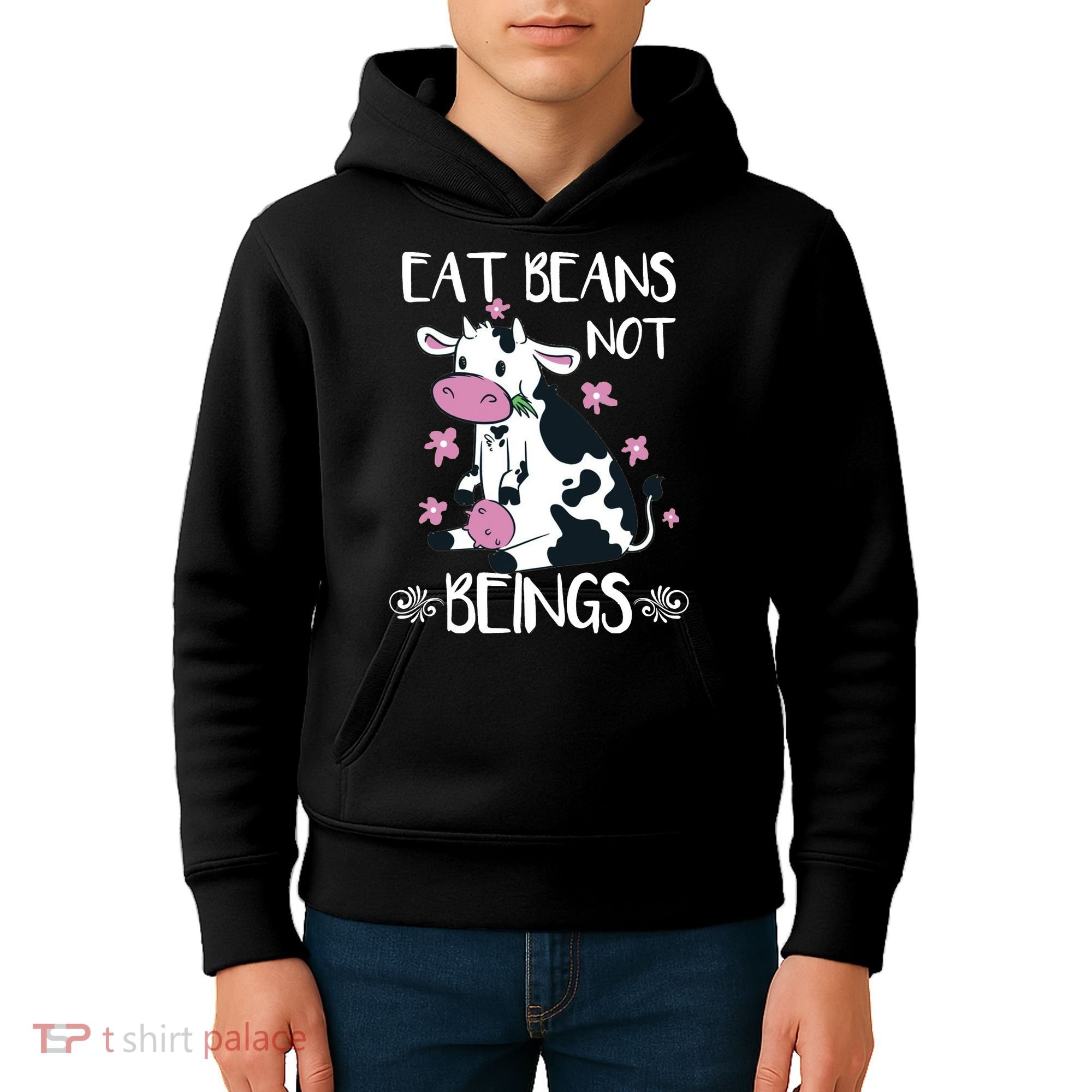 Eat Beans Not Beings Funny Cow Vegan Plant Based Kids Hoodie