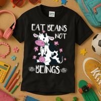 Eat Beans Not Beings Funny Cow Vegan Plant Based Kids T-Shirt thumb 3