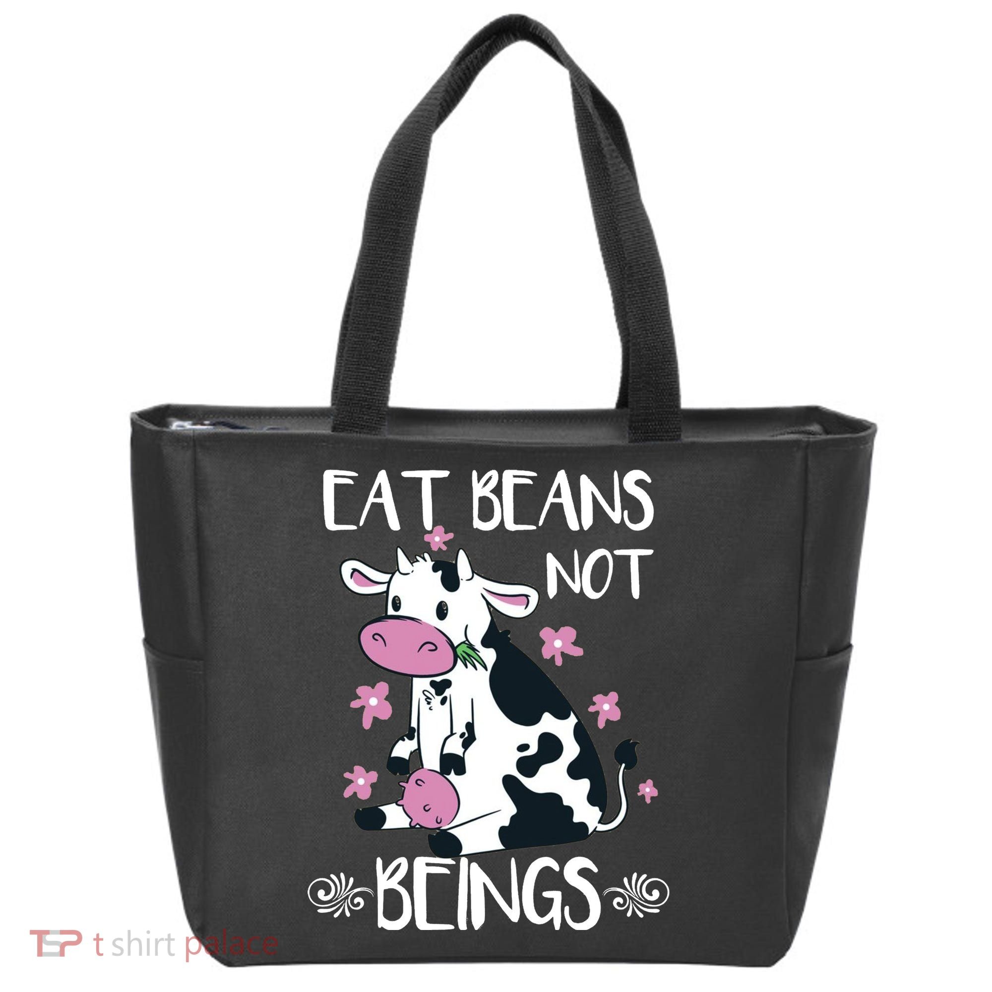 Eat Beans Not Beings Funny Cow Vegan Plant Based Tote Bag
