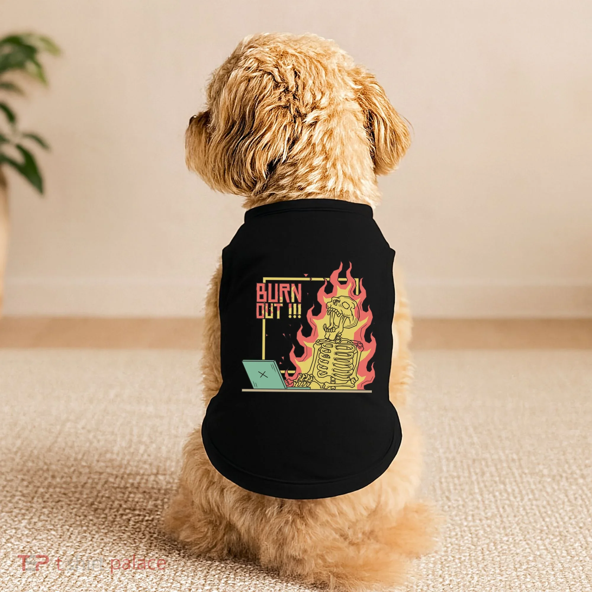 Emotionally Burnt Out Skeleton On Fire Doggie Tank