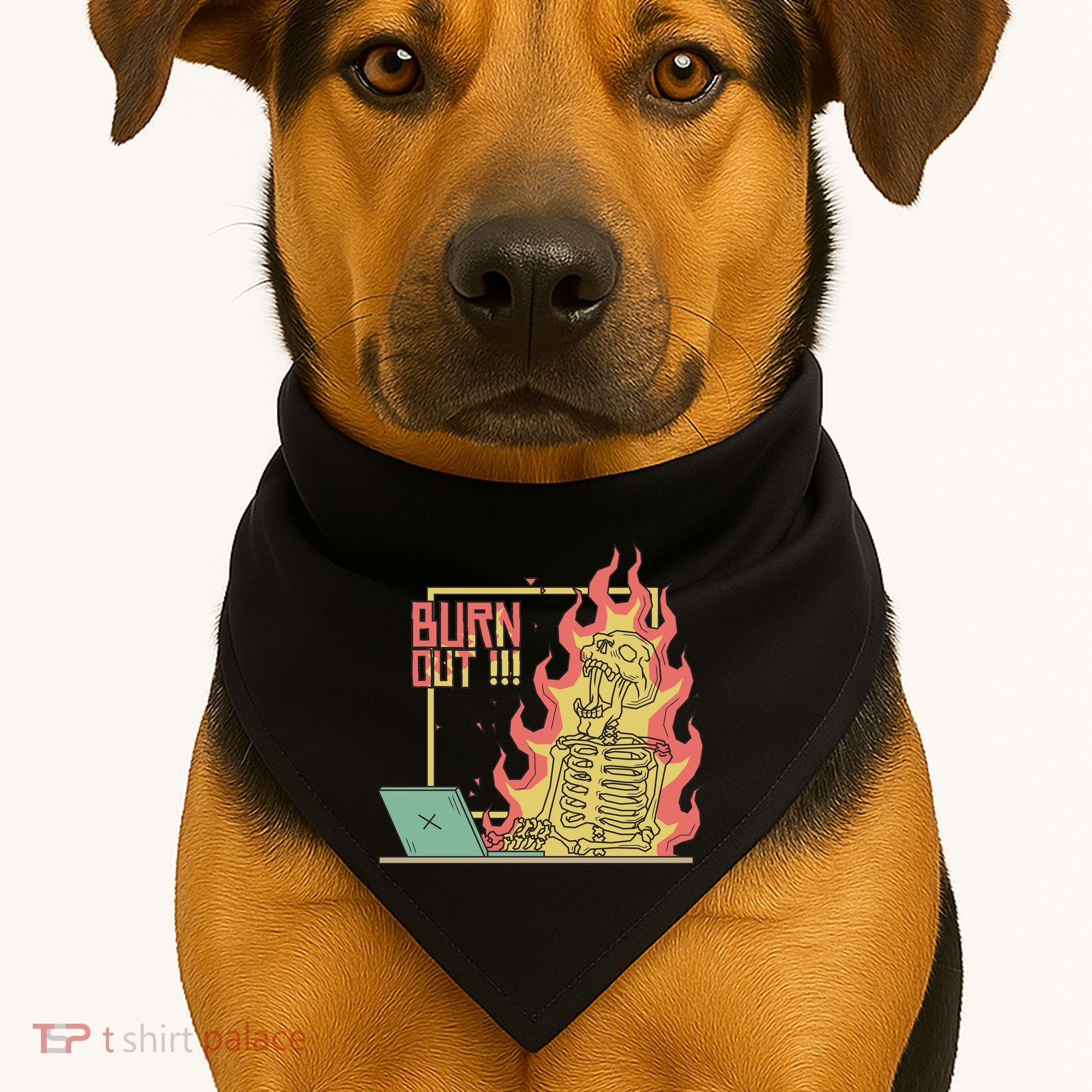 Emotionally Burnt Out Skeleton On Fire USA-Made Doggie Bandana