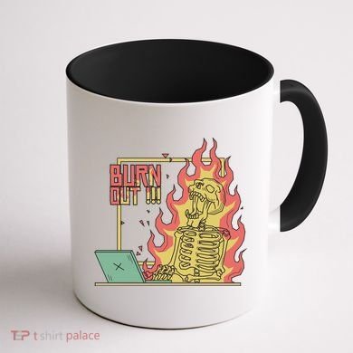 Emotionally Burnt Out Skeleton On Fire Coffee Mug back
