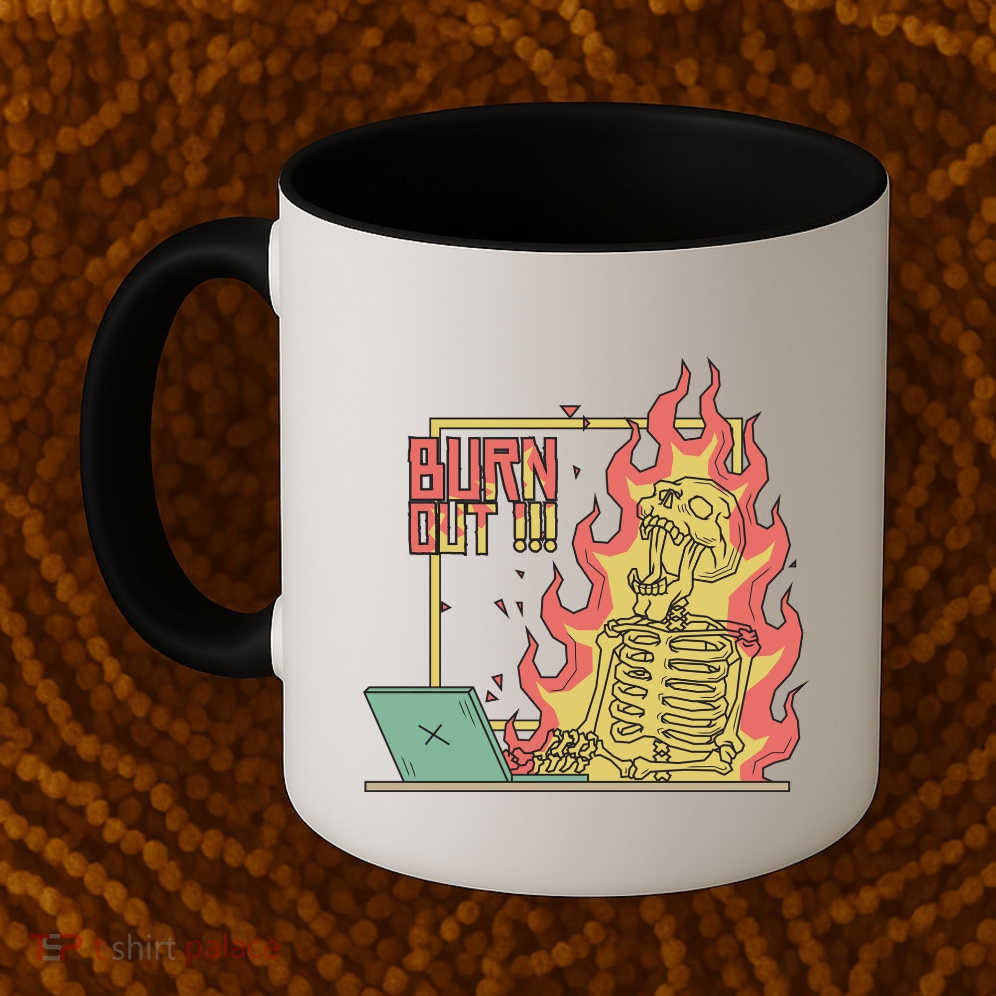 Emotionally Burnt Out Skeleton On Fire Coffee Mug