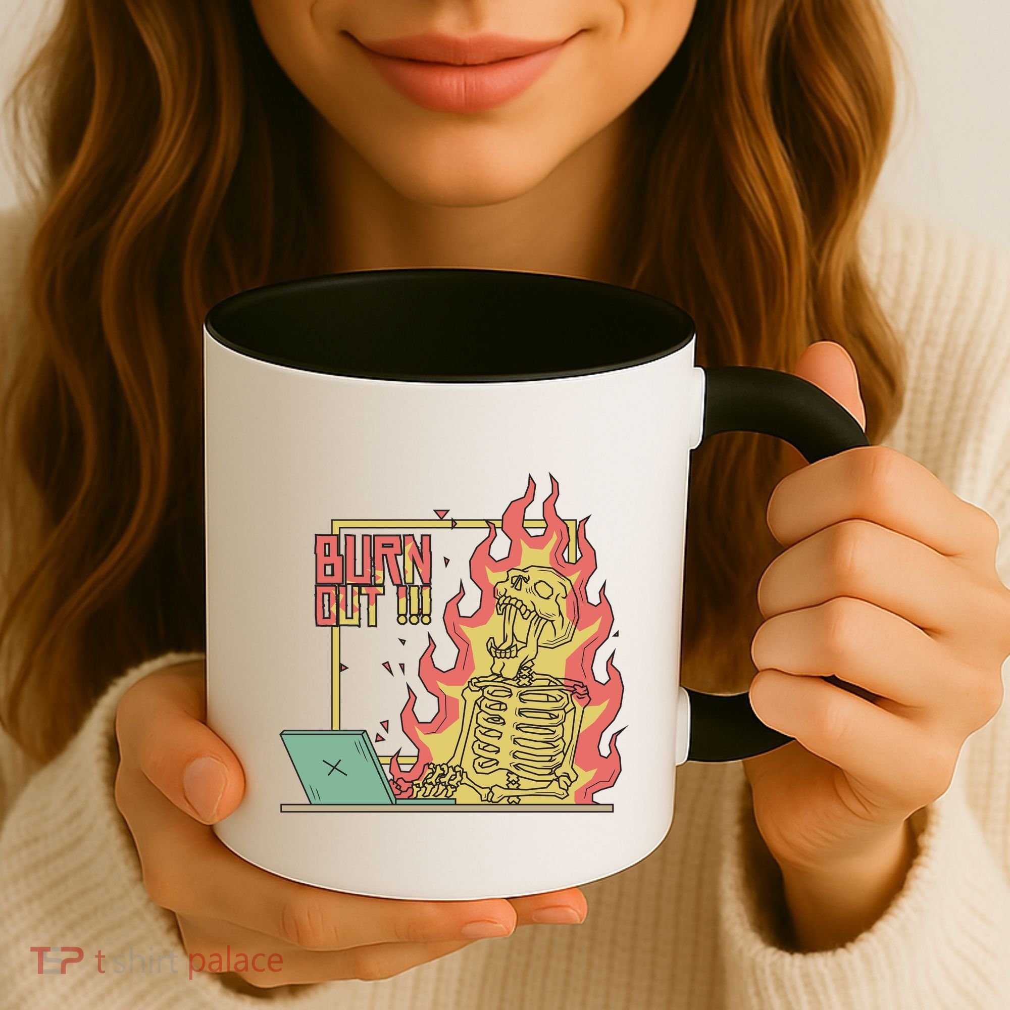 Emotionally Burnt Out Skeleton On Fire Coffee Mug