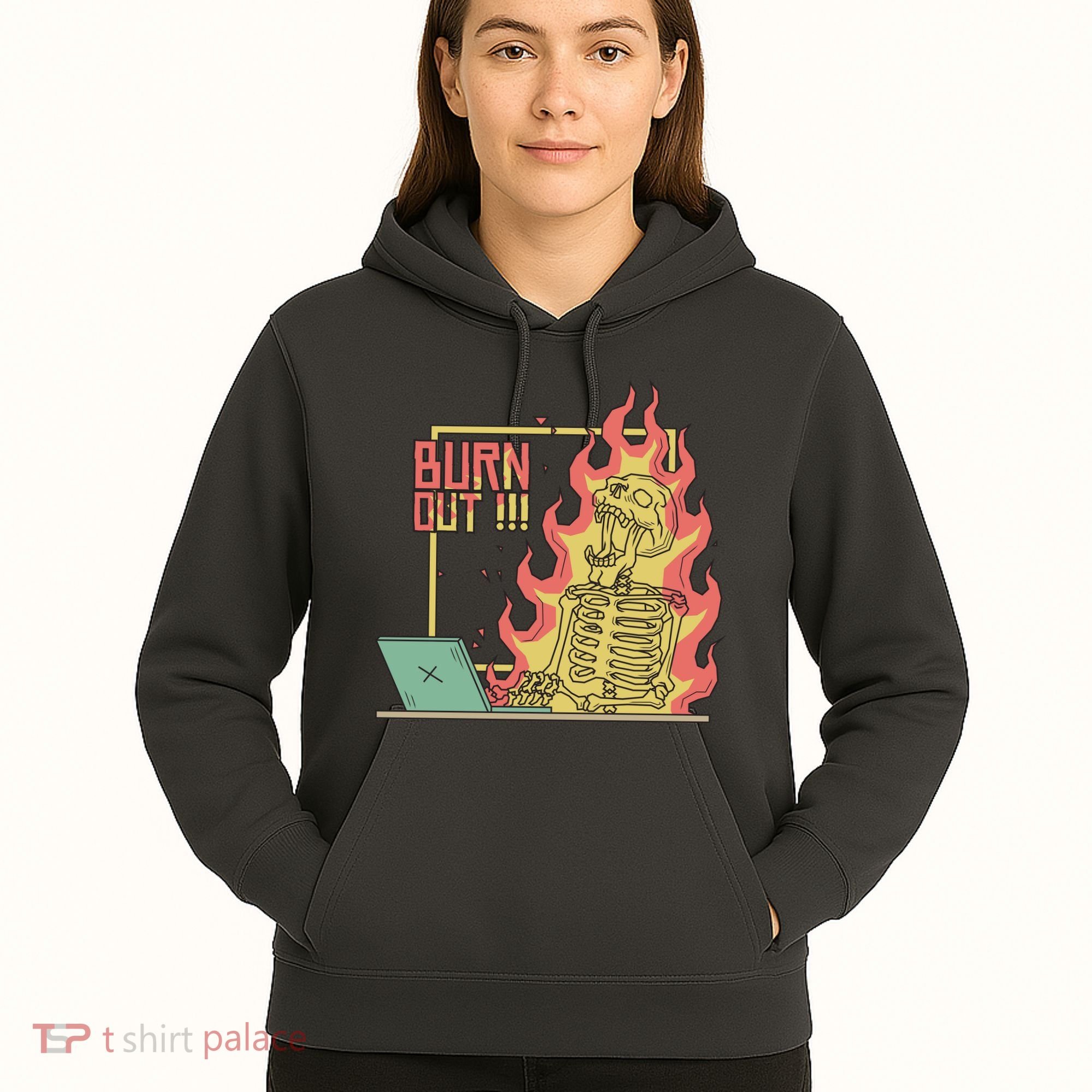 Emotionally Burnt Out Skeleton On Fire Hoodie