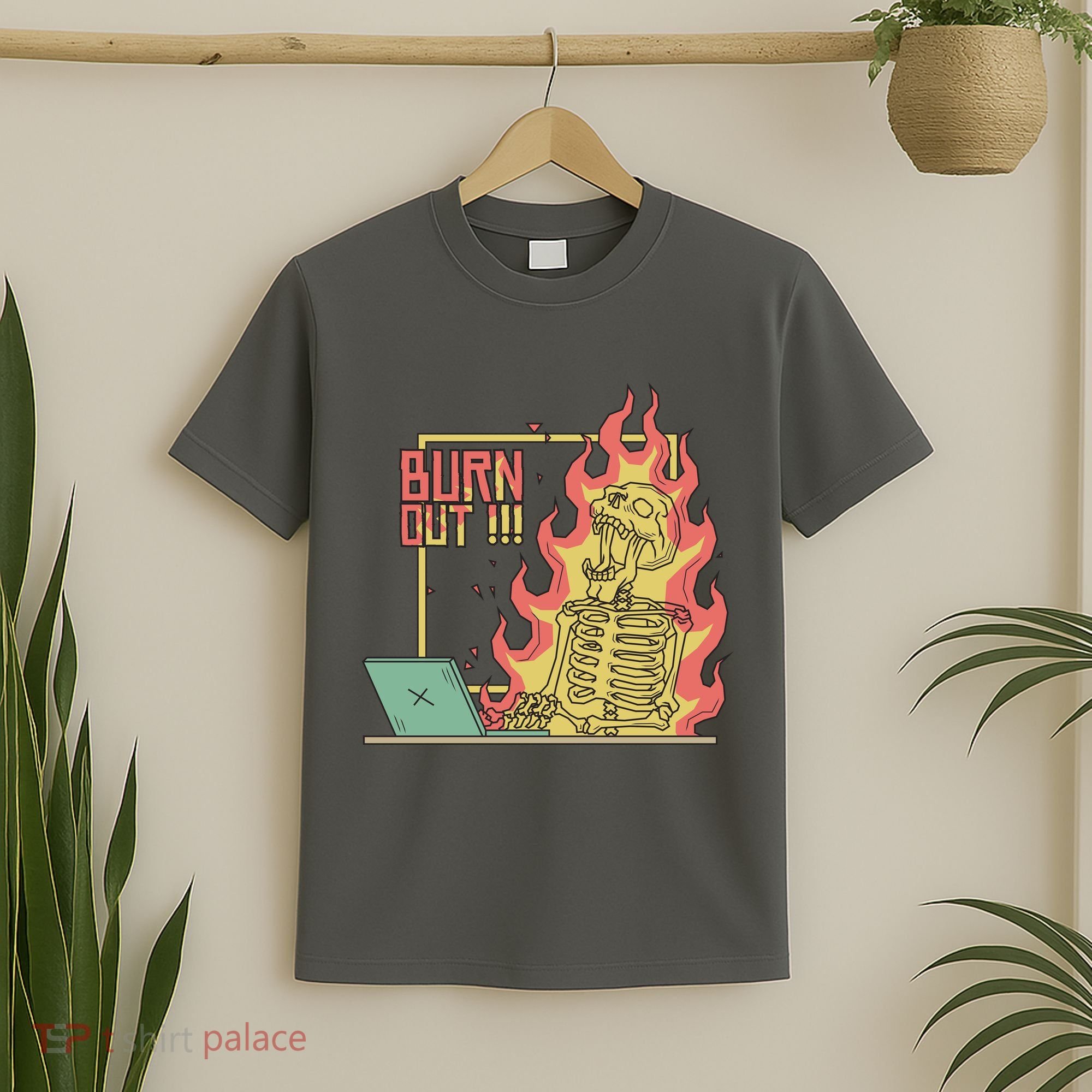 Emotionally Burnt Out Skeleton On Fire T-Shirt