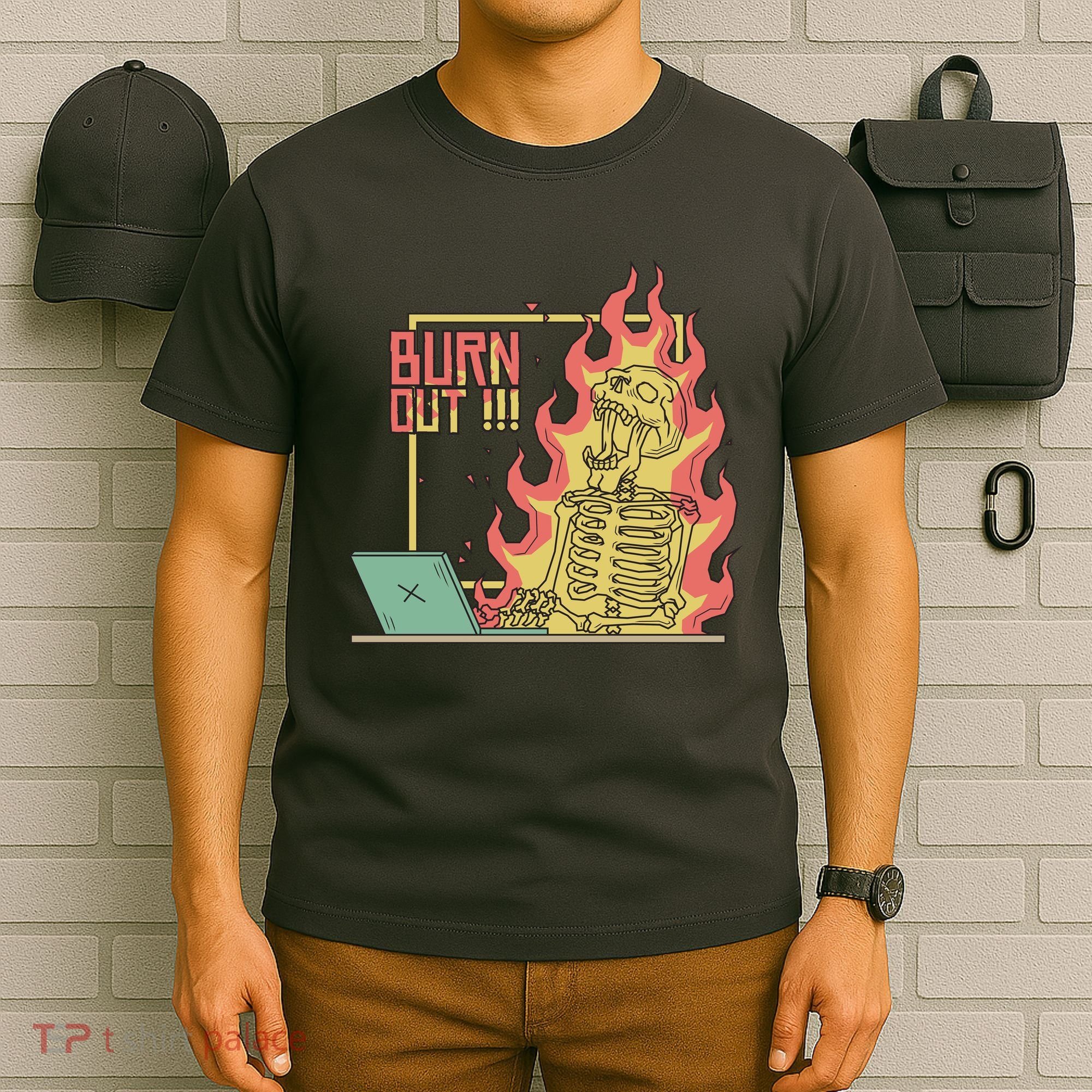 Emotionally Burnt Out Skeleton On Fire T-Shirt