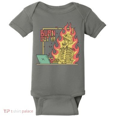 Emotionally Burnt Out Skeleton On Fire Baby Bodysuit