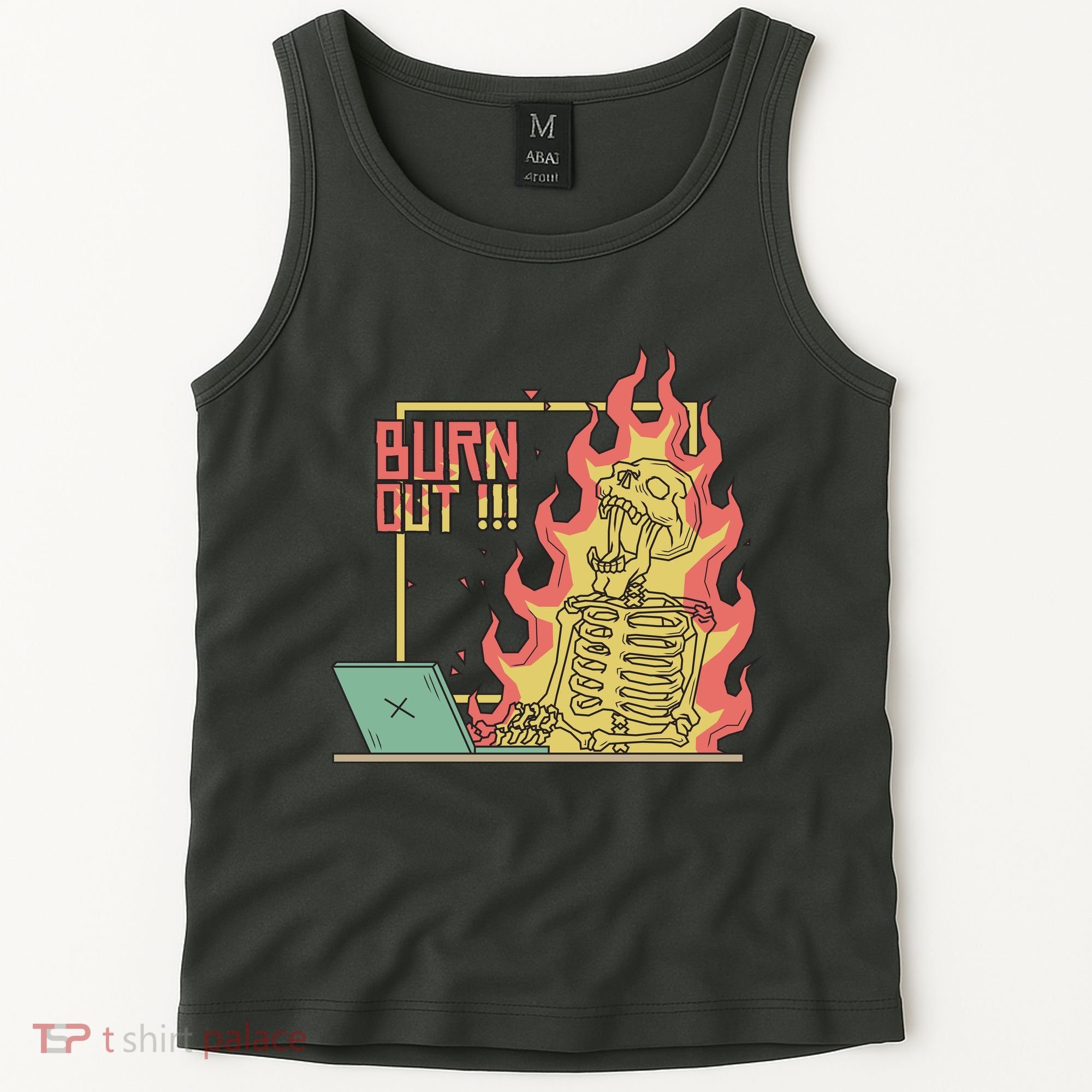 Emotionally Burnt Out Skeleton On Fire Tank Top