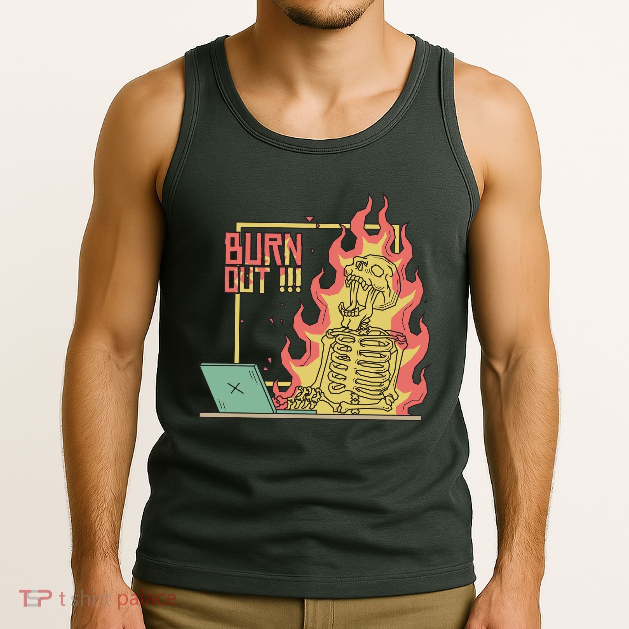 Emotionally Burnt Out Skeleton On Fire Tank Top