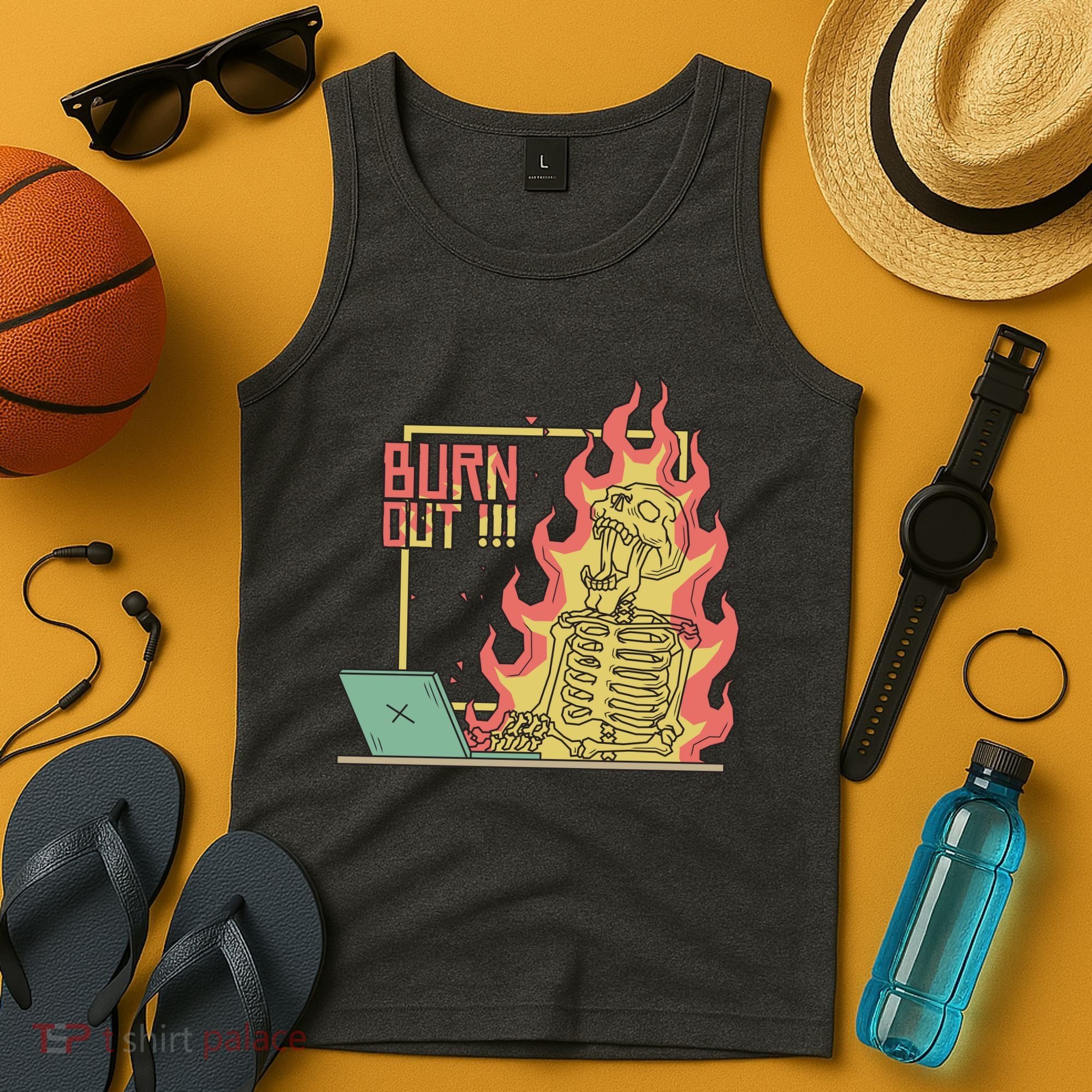Emotionally Burnt Out Skeleton On Fire Tank Top