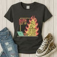 Emotionally Burnt Out Skeleton On Fire Women's T-Shirt thumb 3