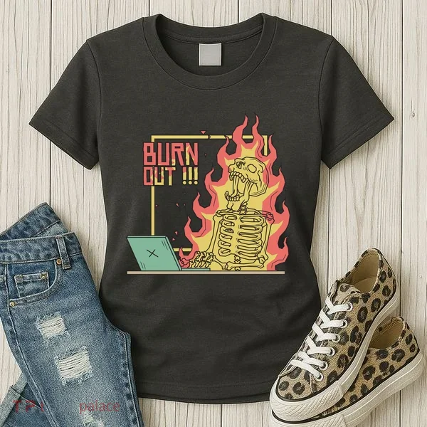 Emotionally Burnt Out Skeleton On Fire Women's T-Shirt