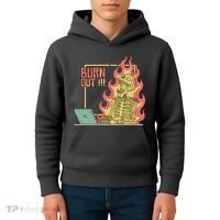 Emotionally Burnt Out Skeleton On Fire Kids Hoodie thumb 4
