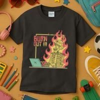 Emotionally Burnt Out Skeleton On Fire Kids T-Shirt thumb 3