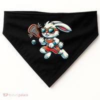 Easter Bunny Playing Lacrosse Cute Lacrosse Players USA-Made Doggie Bandana thumb 0