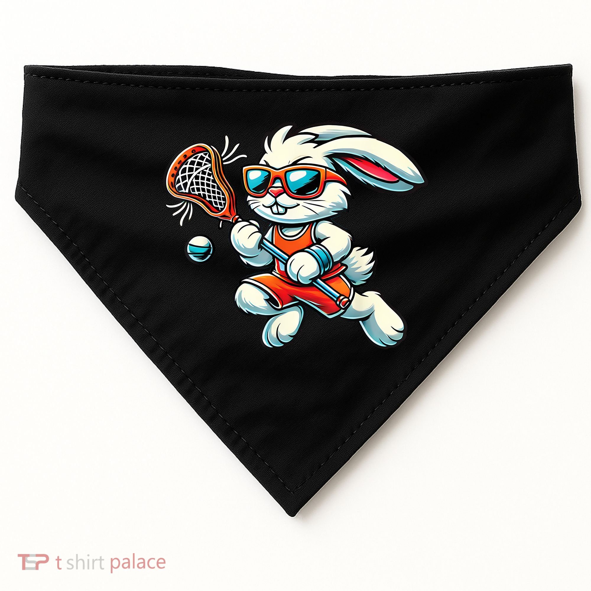Easter Bunny Playing Lacrosse Cute Lacrosse Players USA-Made Doggie Bandana