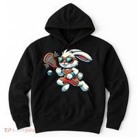 Easter Bunny Playing Lacrosse Cute Lacrosse Players Hoodie thumb 0
