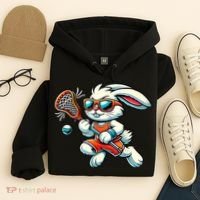 Easter Bunny Playing Lacrosse Cute Lacrosse Players Hoodie thumb 4