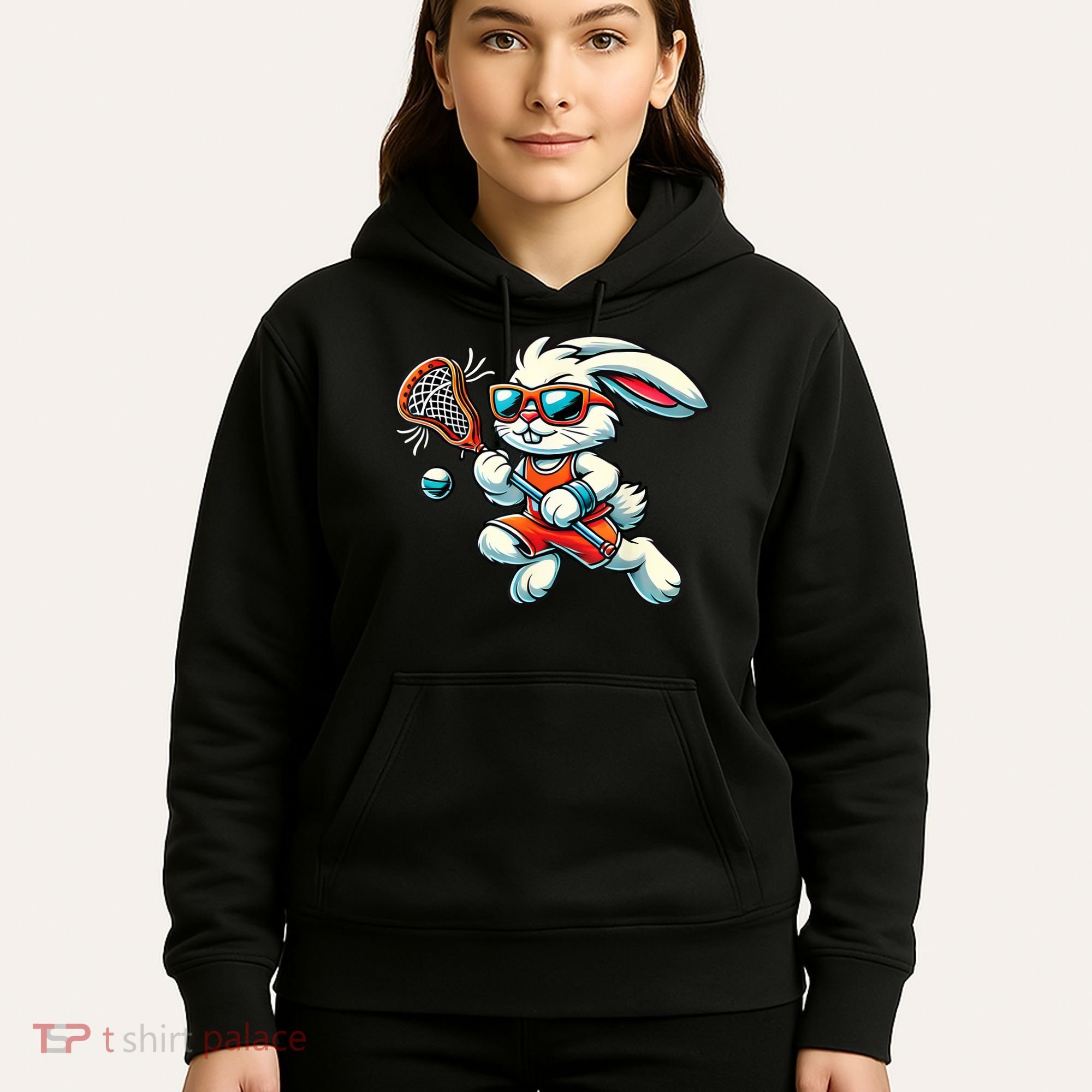 Easter Bunny Playing Lacrosse Cute Lacrosse Players Hoodie