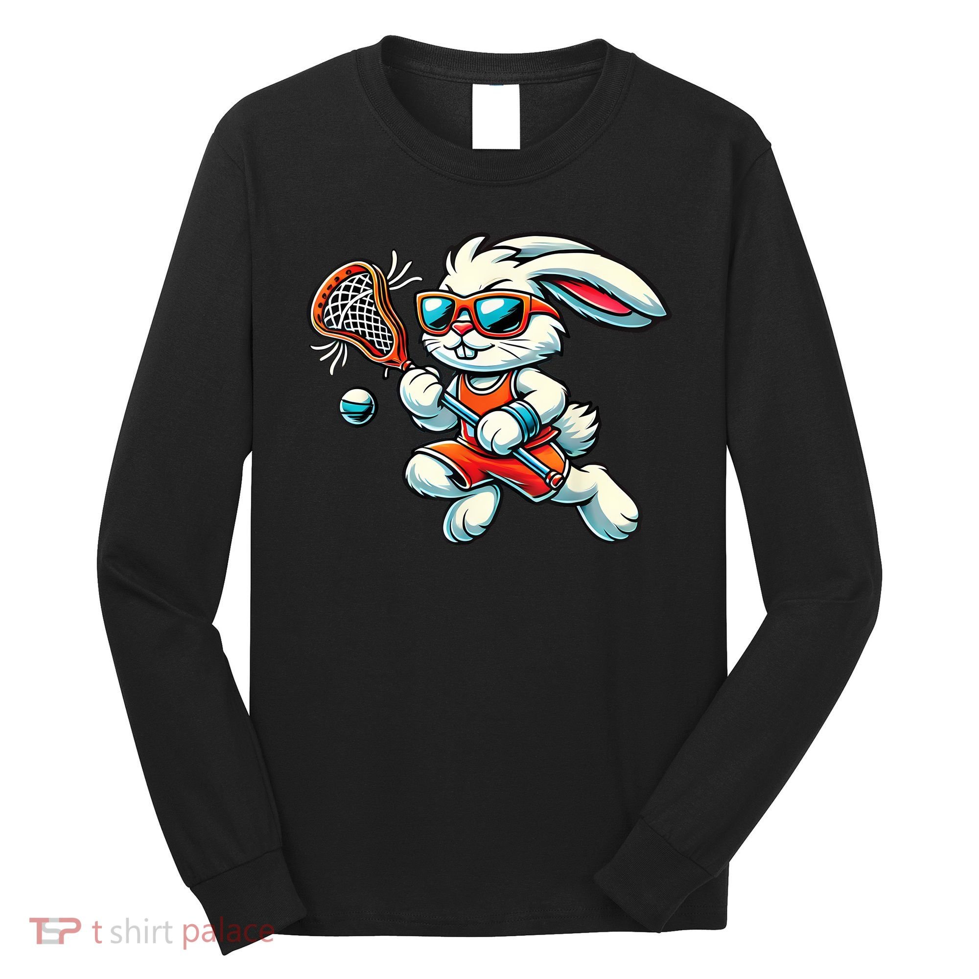 Easter Bunny Playing Lacrosse Cute Lacrosse Players Long Sleeve Shirt