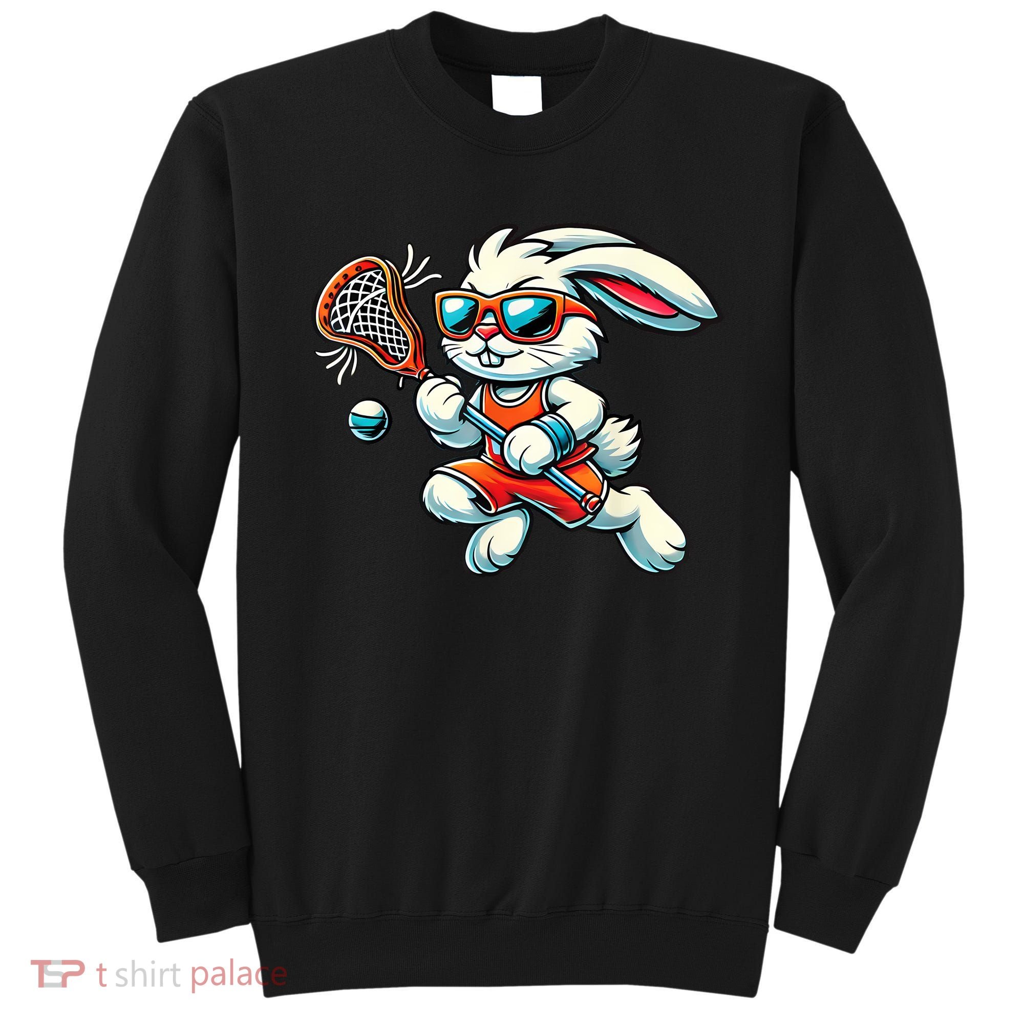 Easter Bunny Playing Lacrosse Cute Lacrosse Players Sweatshirt