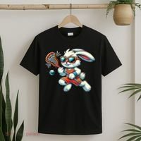 Easter Bunny Playing Lacrosse Cute Lacrosse Players T-Shirt thumb 2